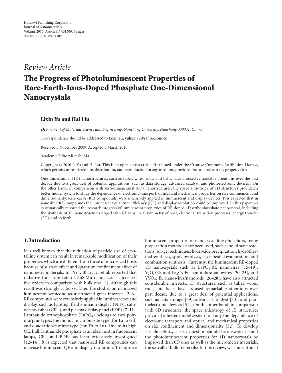The Progress Of Photoluminescent Properties Of Rare Earth Ions Doped Phosphate One Dimensional Nanocrystals Topic Of Research Paper In Nano Technology Download Scholarly Article Pdf And Read For Free On Cyberleninka Open Science Hub