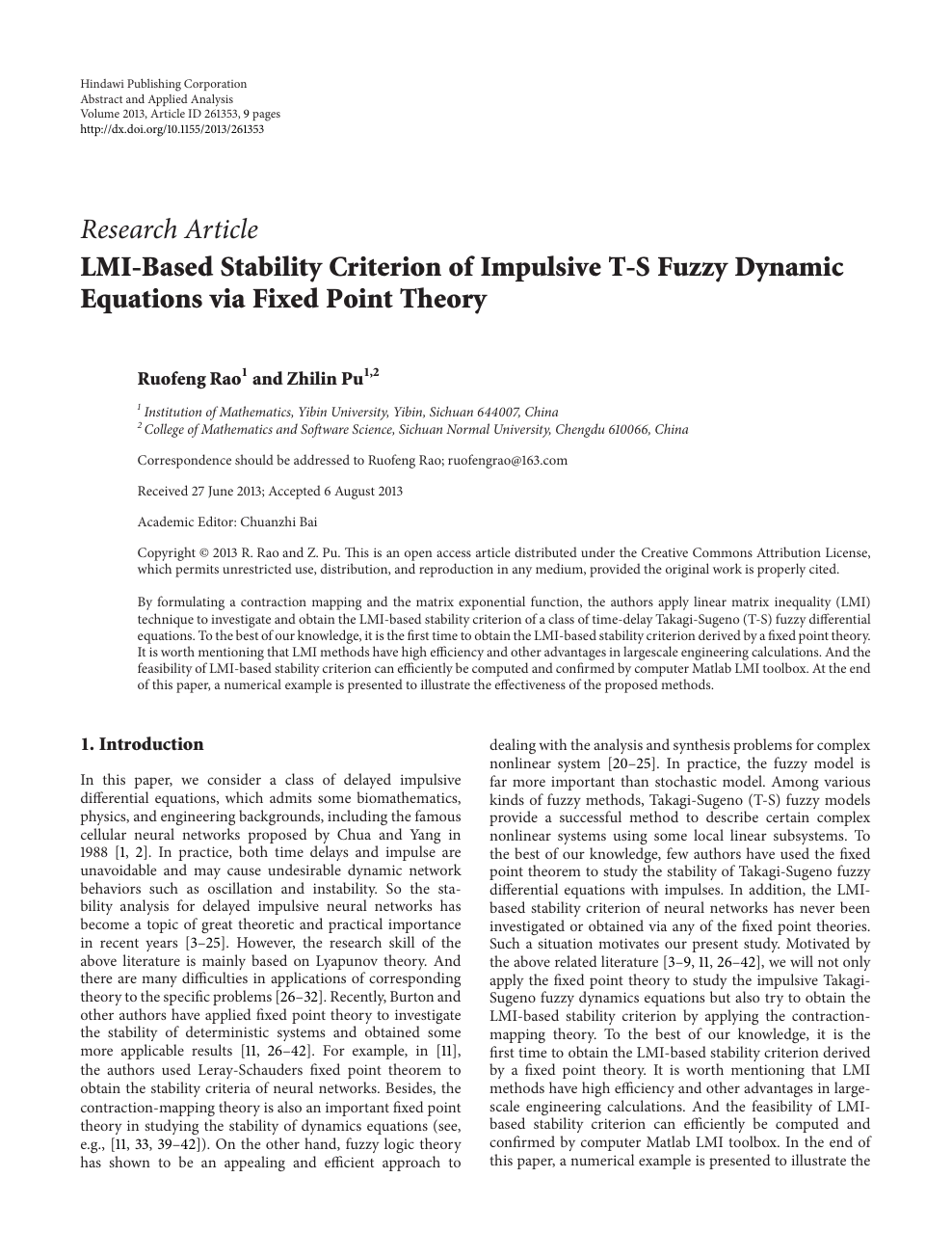 Lmi Based Stability Criterion Of Impulsive T S Fuzzy Dynamic Equations Via Fixed Point Theory Topic Of Research Paper In Mathematics Download Scholarly Article Pdf And Read For Free On Cyberleninka Open Science