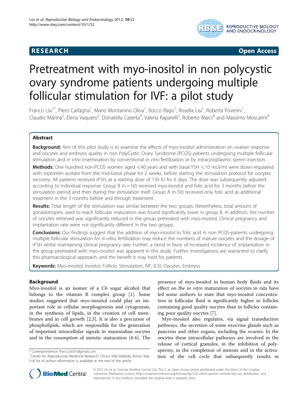 Pretreatment With Myo Inositol In Non Polycystic Ovary Syndrome Patients Undergoing Multiple Follicular Stimulation For Ivf A Pilot Study Topic Of Research Paper In Medical Engineering Download Scholarly Article Pdf And Read