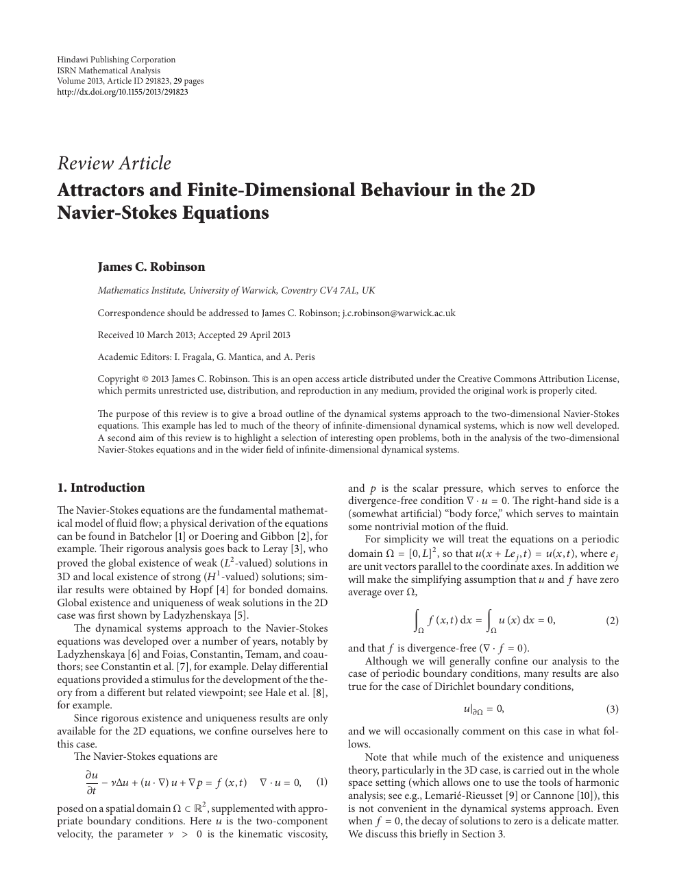 Attractors And Finite Dimensional Behaviour In The 2d Navier Stokes Equations Topic Of Research Paper In Mathematics Download Scholarly Article Pdf And Read For Free On Cyberleninka Open Science Hub