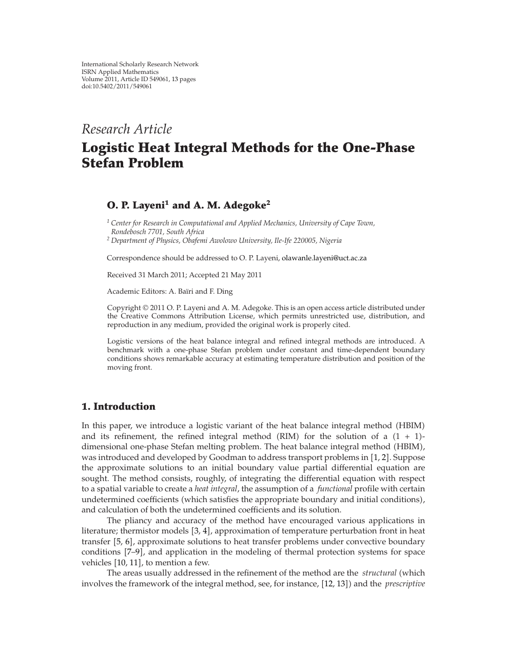 Logistic Heat Integral Methods For The One Phase Stefan Problem Topic Of Research Paper In Mathematics Download Scholarly Article Pdf And Read For Free On Cyberleninka Open Science Hub