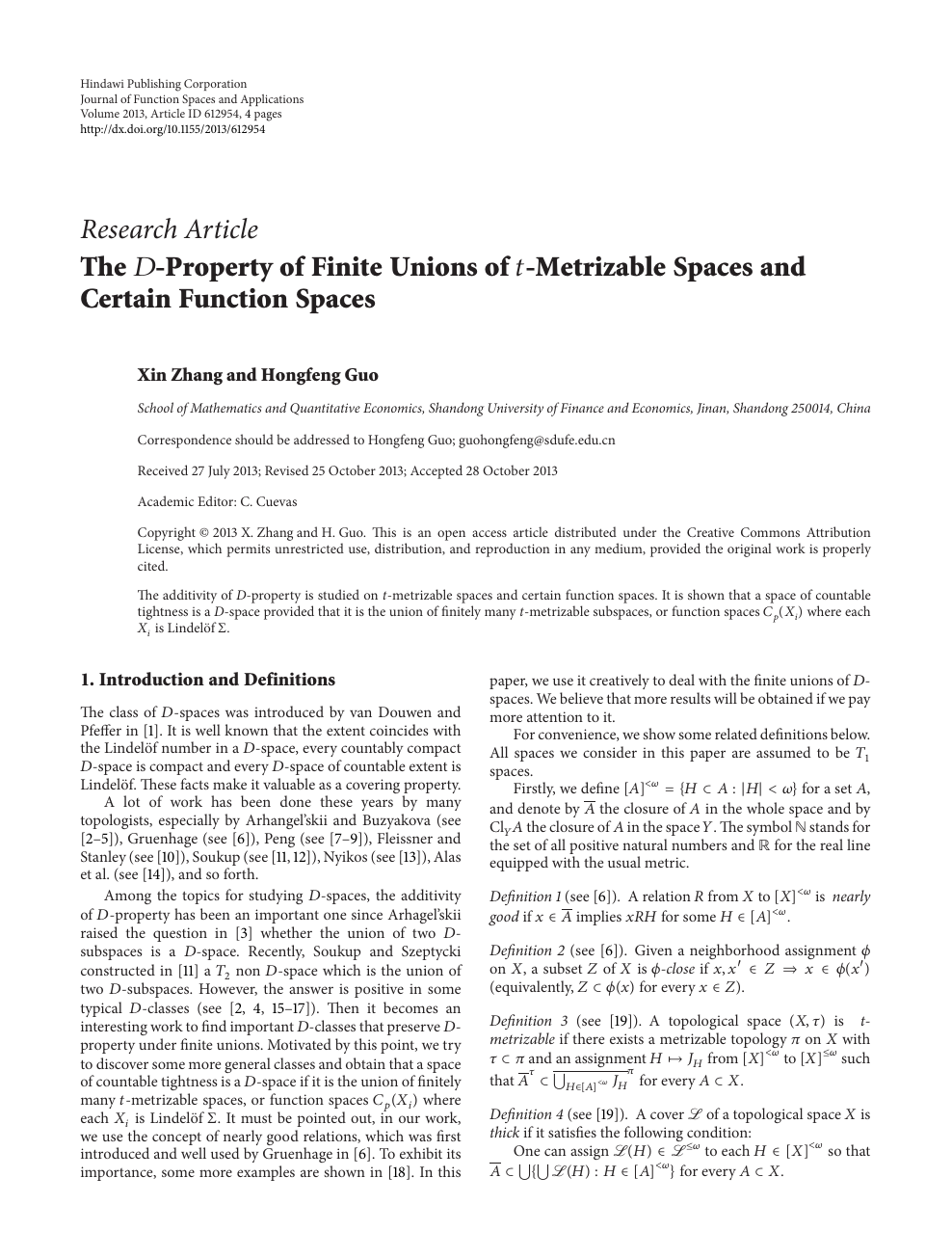 The Property Of Finite Unions Of Metrizable Spaces And Certain Function Spaces Topic Of Research Paper In Mathematics Download Scholarly Article Pdf And Read For Free On Cyberleninka Open Science Hub