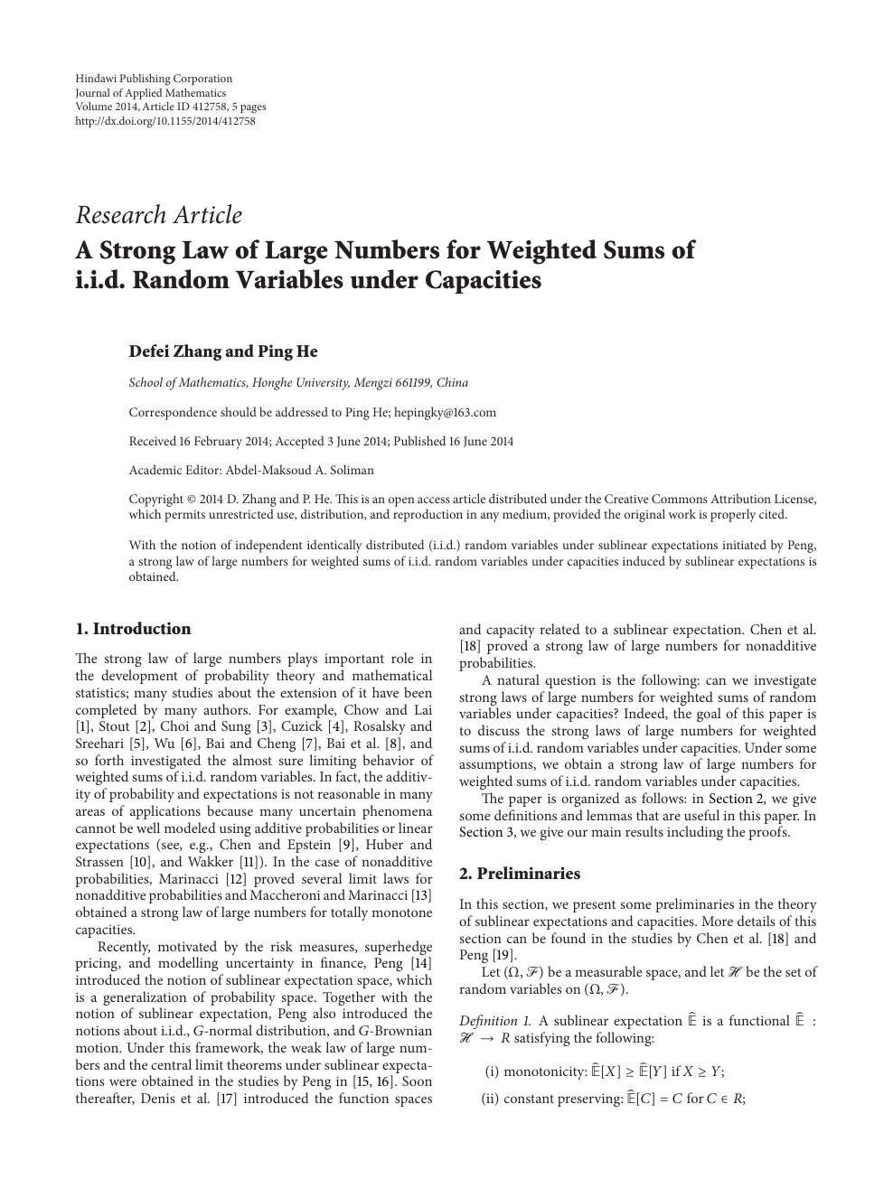 A Strong Law Of Large Numbers For Weighted Sums Of I I D Random Variables Under Capacities Topic Of Research Paper In Mathematics Download Scholarly Article Pdf And Read For Free On Cyberleninka