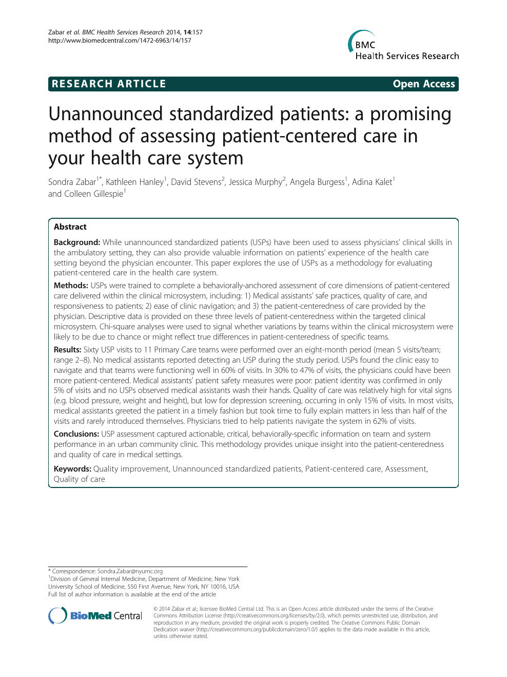 Unannounced Standardized Patients A Promising Method Of Assessing Patient Centered Care In Your Health Care System Topic Of Research Paper In Clinical Medicine Download Scholarly Article Pdf And Read For Free On
