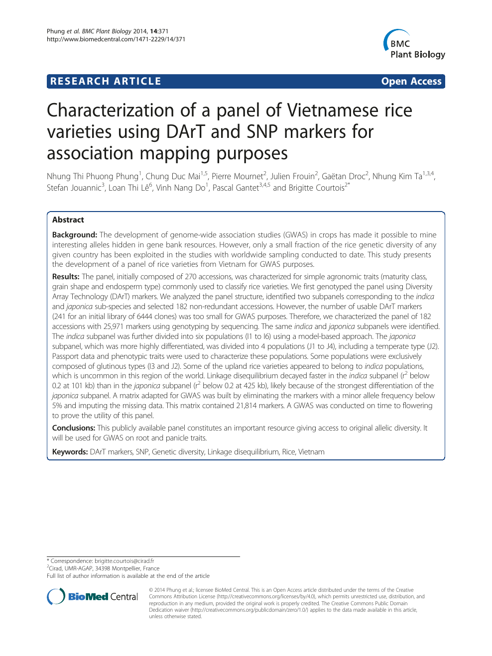Characterization of a panel of Vietnamese rice varieties using 