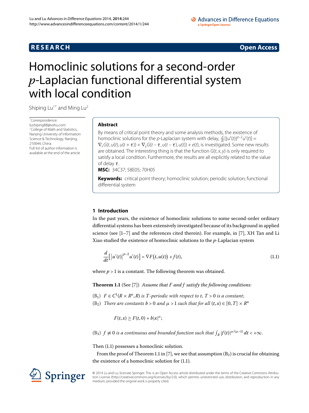 Homoclinic Solutions For A Second Order P Laplacian Functional Differential System With Local Condition Topic Of Research Paper In Mathematics Download Scholarly Article Pdf And Read For Free On Cyberleninka Open Science Hub