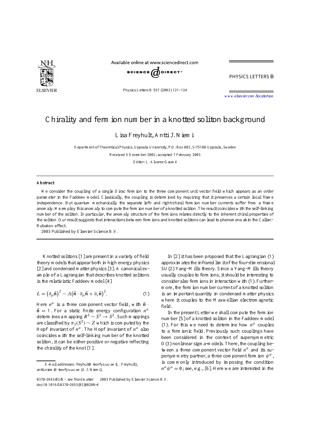 Chirality And Fermion Number In A Knotted Soliton Background Topic Of Research Paper In Physical Sciences Download Scholarly Article Pdf And Read For Free On Cyberleninka Open Science Hub