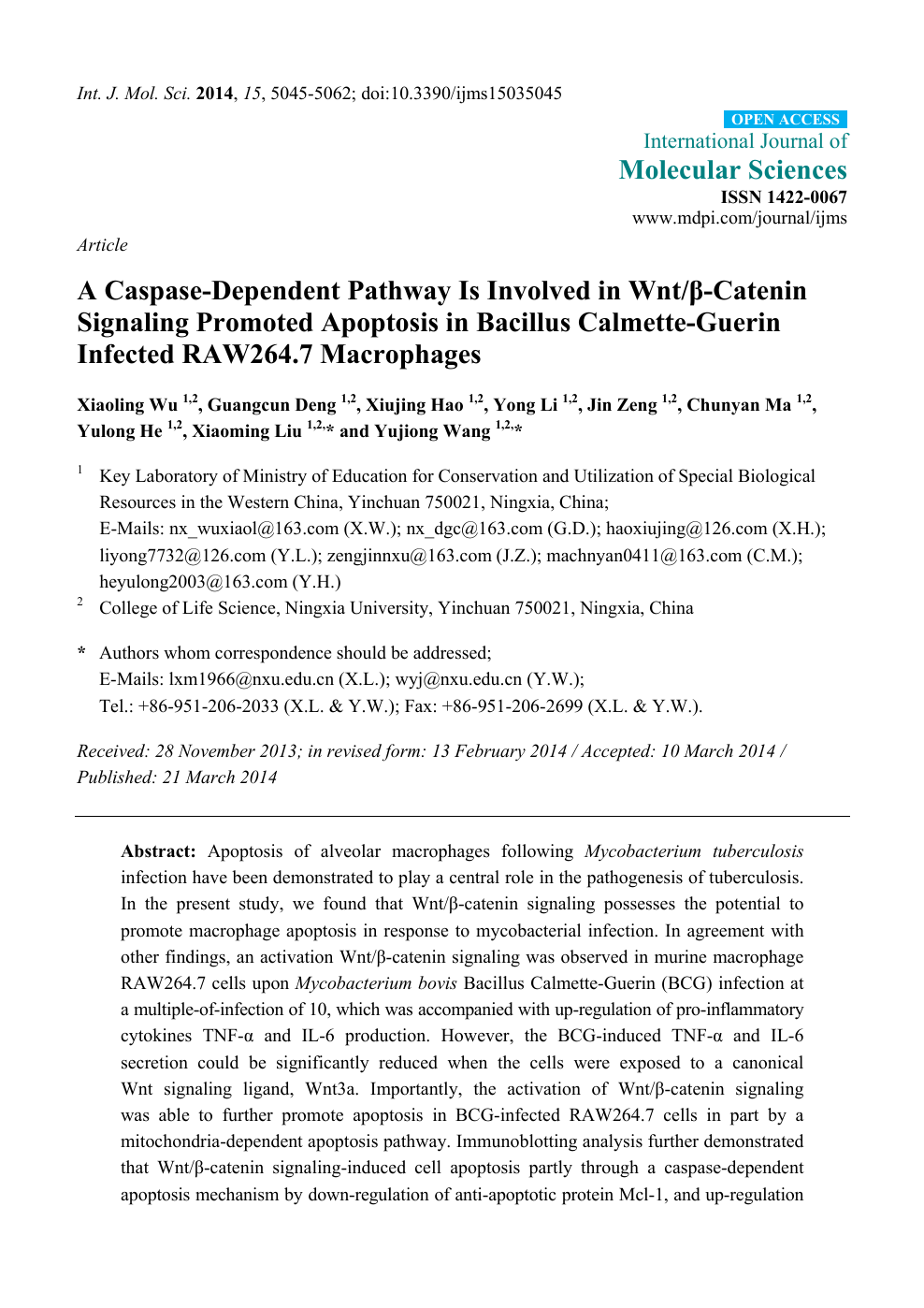 A Caspase Dependent Pathway Is Involved In Wnt B Catenin Signaling Promoted Apoptosis In Bacillus Calmette Guerin Infected Raw264 7 Macrophages Topic Of Research Paper In Biological Sciences Download Scholarly Article Pdf And Read For Free