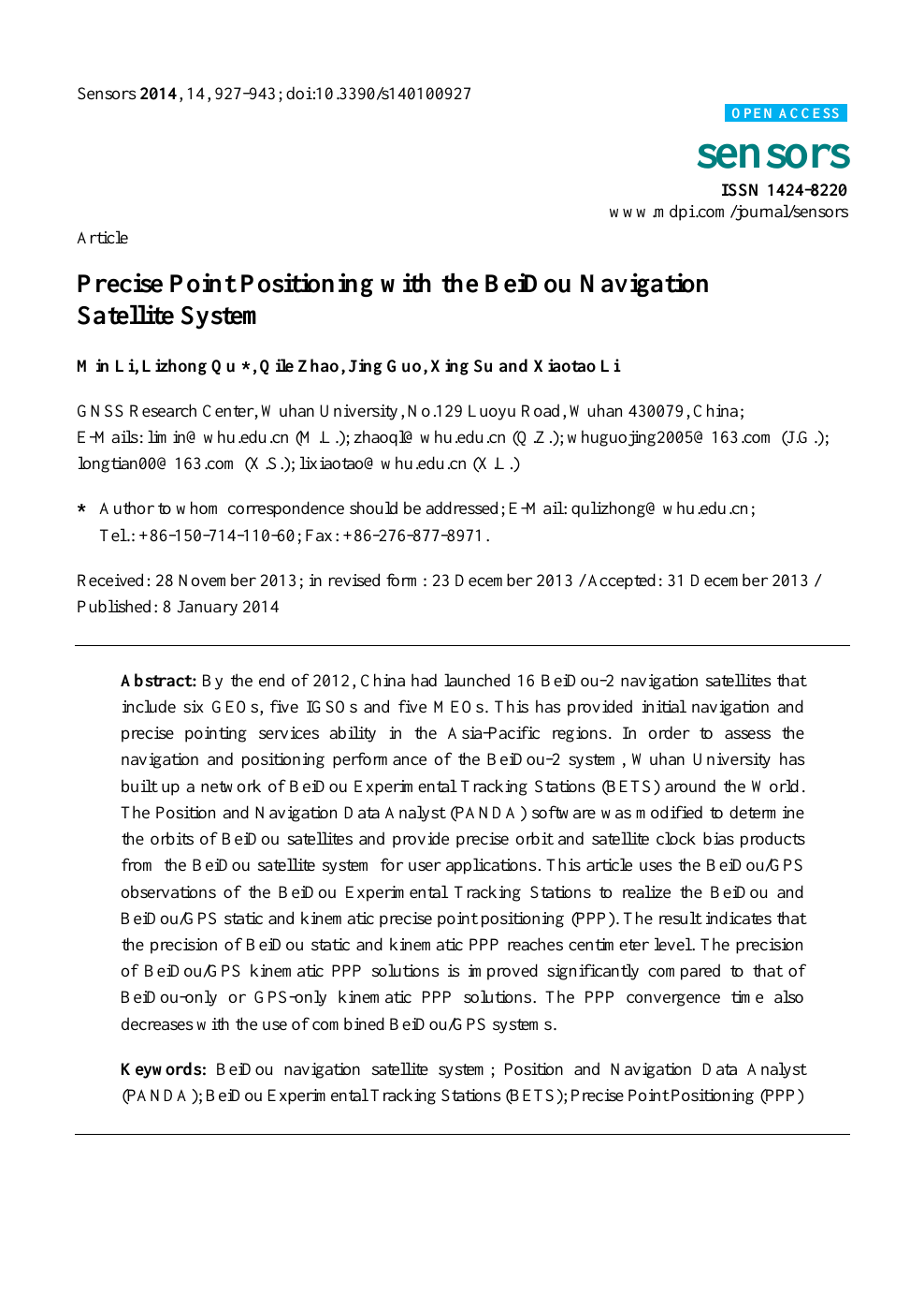 Precise Point Positioning With The Beidou Navigation Satellite System Topic Of Research Paper In Earth And Related Environmental Sciences Download Scholarly Article Pdf And Read For Free On Cyberleninka Open Science