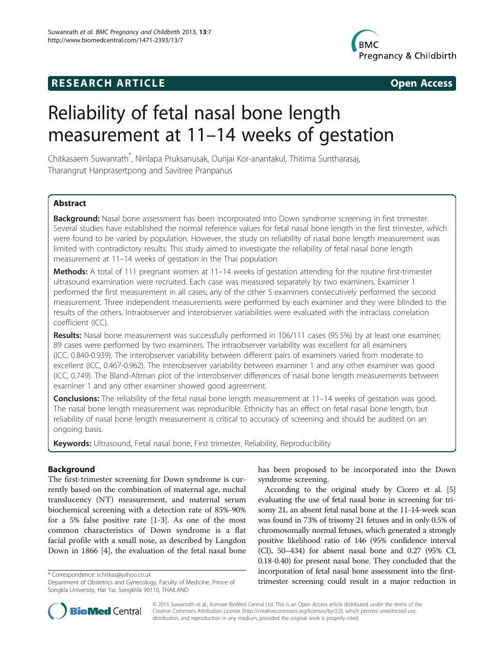 Reliability Of Fetal Nasal Bone Length Measurement At 11 14 Weeks Of Gestation Topic Of Research Paper In Medical Engineering Download Scholarly Article Pdf And Read For Free On Cyberleninka Open Science Hub