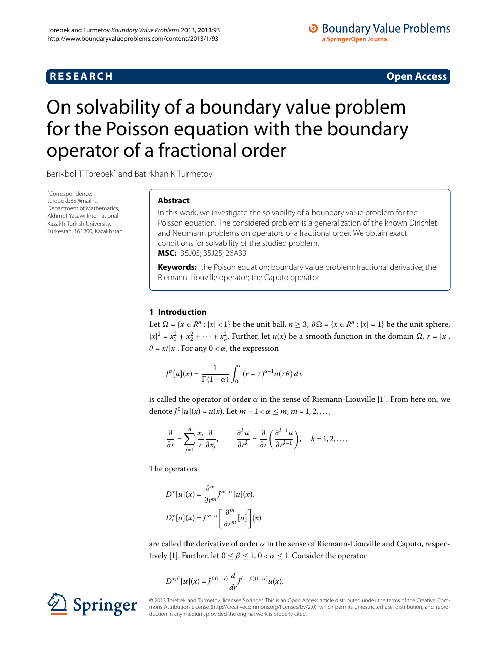On Solvability Of A Boundary Value Problem For The Poisson Equation With The Boundary Operator Of A Fractional Order Topic Of Research Paper In Mathematics Download Scholarly Article Pdf And Read