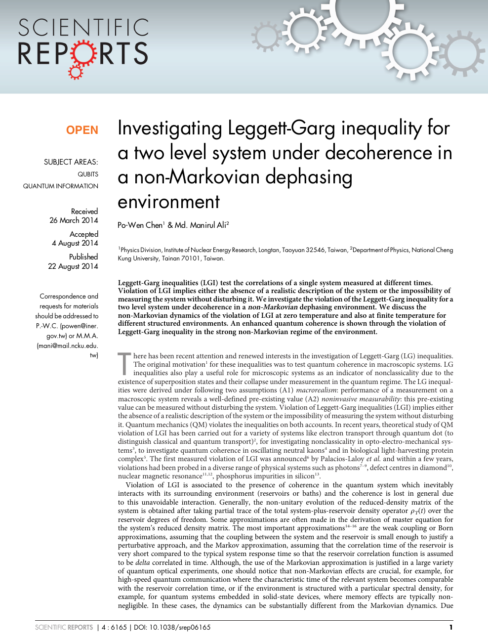 Investigating Leggett Garg Inequality For A Two Level System Under Decoherence In A Non Markovian Dephasing Environment Topic Of Research Paper In Physical Sciences Download Scholarly Article Pdf And Read For Free On