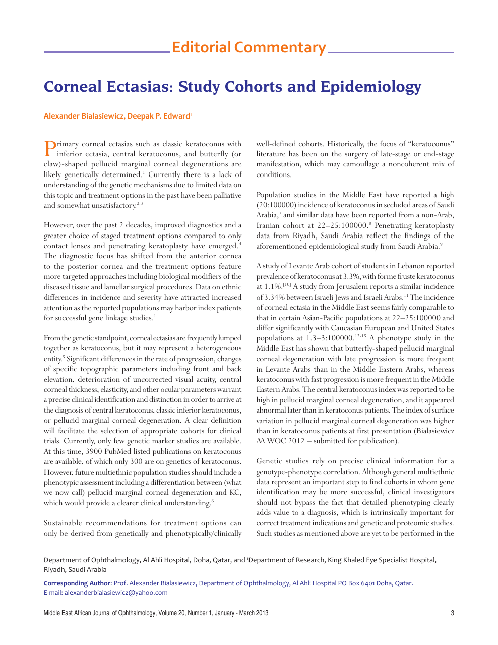 Corneal ectasias: Study cohorts and epidemiology – topic of