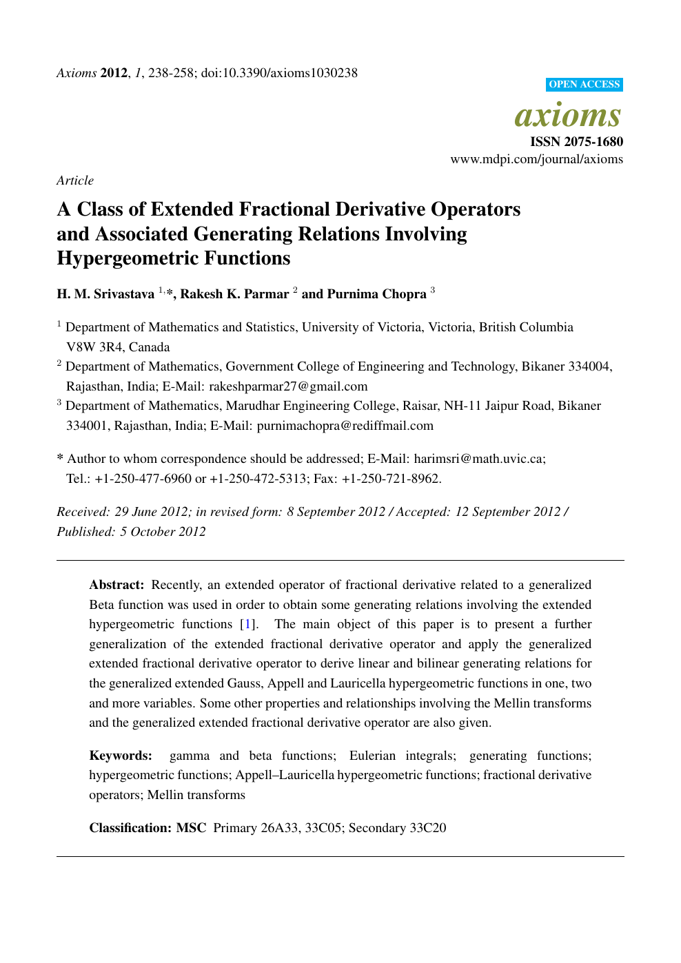 A Class Of Extended Fractional Derivative Operators And Associated Generating Relations Involving Hypergeometric Functions Topic Of Research Paper In Mathematics Download Scholarly Article Pdf And Read For Free On Cyberleninka Open