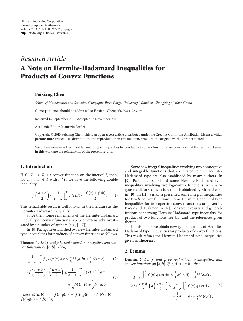 A Note On Hermite Hadamard Inequalities For Products Of Convex Functions Topic Of Research Paper In Mathematics Download Scholarly Article Pdf And Read For Free On Cyberleninka Open Science Hub