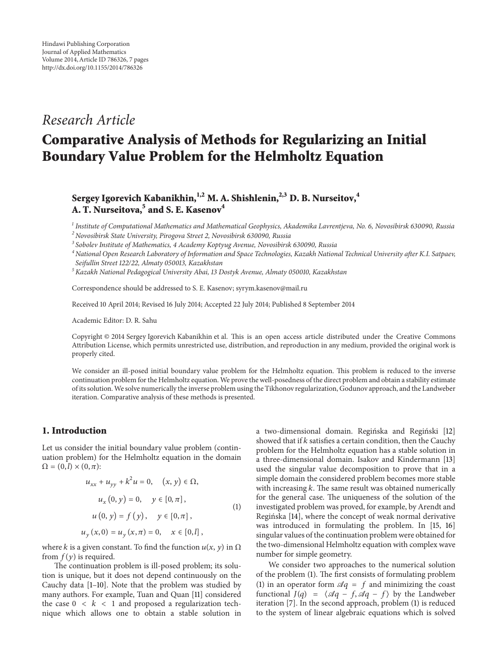 Comparative Analysis Of Methods For Regularizing An Initial Boundary Value Problem For The Helmholtz Equation Topic Of Research Paper In Mathematics Download Scholarly Article Pdf And Read For Free On Cyberleninka