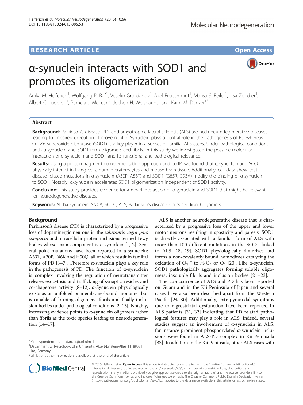 A Synuclein Interacts With Sod1 And Promotes Its Oligomerization Topic Of Research Paper In Biological Sciences Download Scholarly Article Pdf And Read For Free On Cyberleninka Open Science Hub
