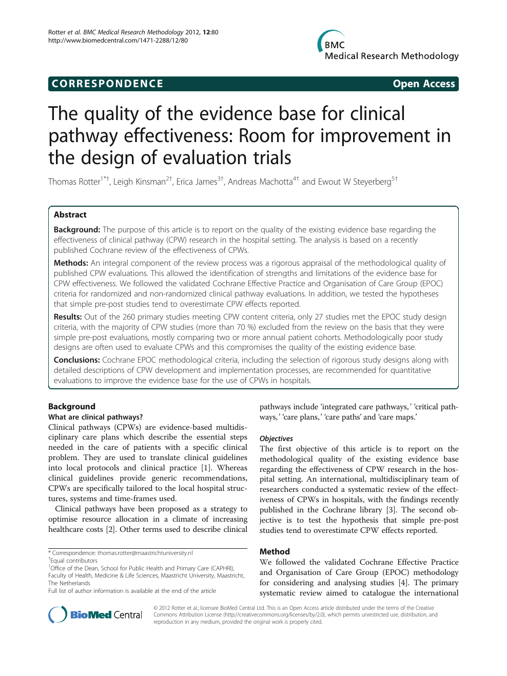The quality of the evidence base for clinical pathway