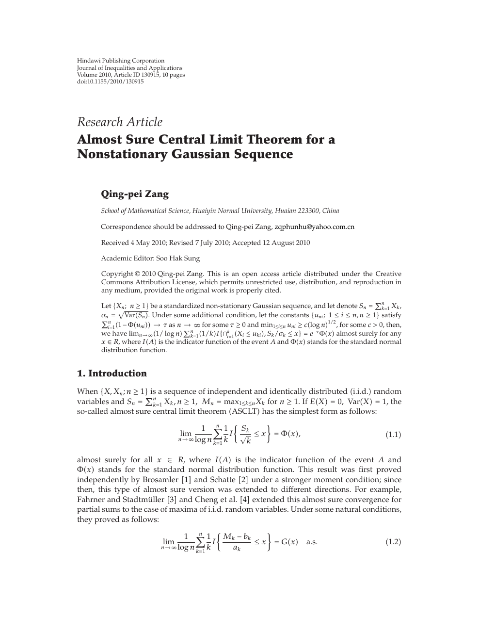 Almost Sure Central Limit Theorem For A Nonstationary Gaussian Sequence Topic Of Research Paper In Mathematics Download Scholarly Article Pdf And Read For Free On Cyberleninka Open Science Hub