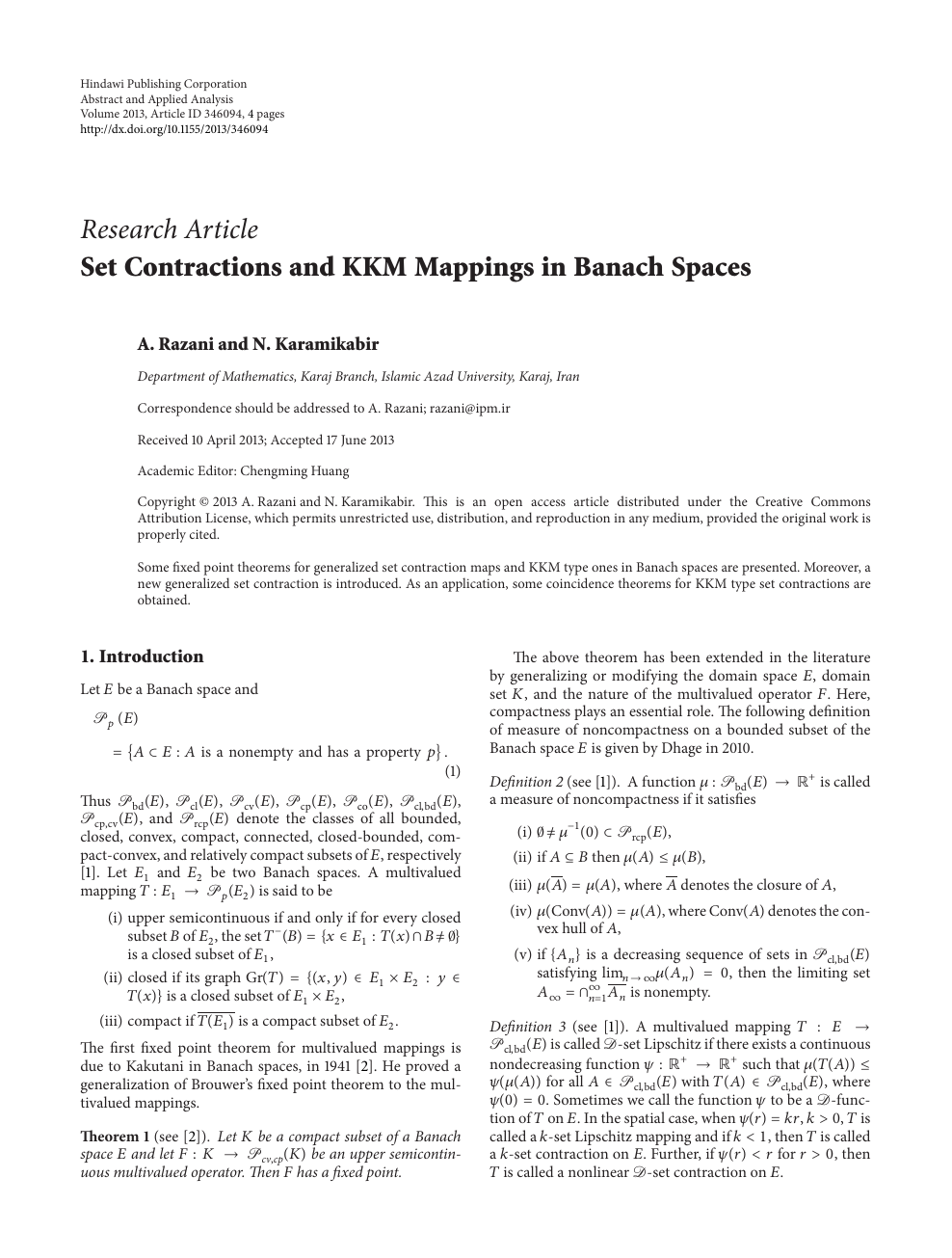 Set Contractions And Kkm Mappings In Banach Spaces Topic Of Research Paper In Mathematics Download Scholarly Article Pdf And Read For Free On Cyberleninka Open Science Hub