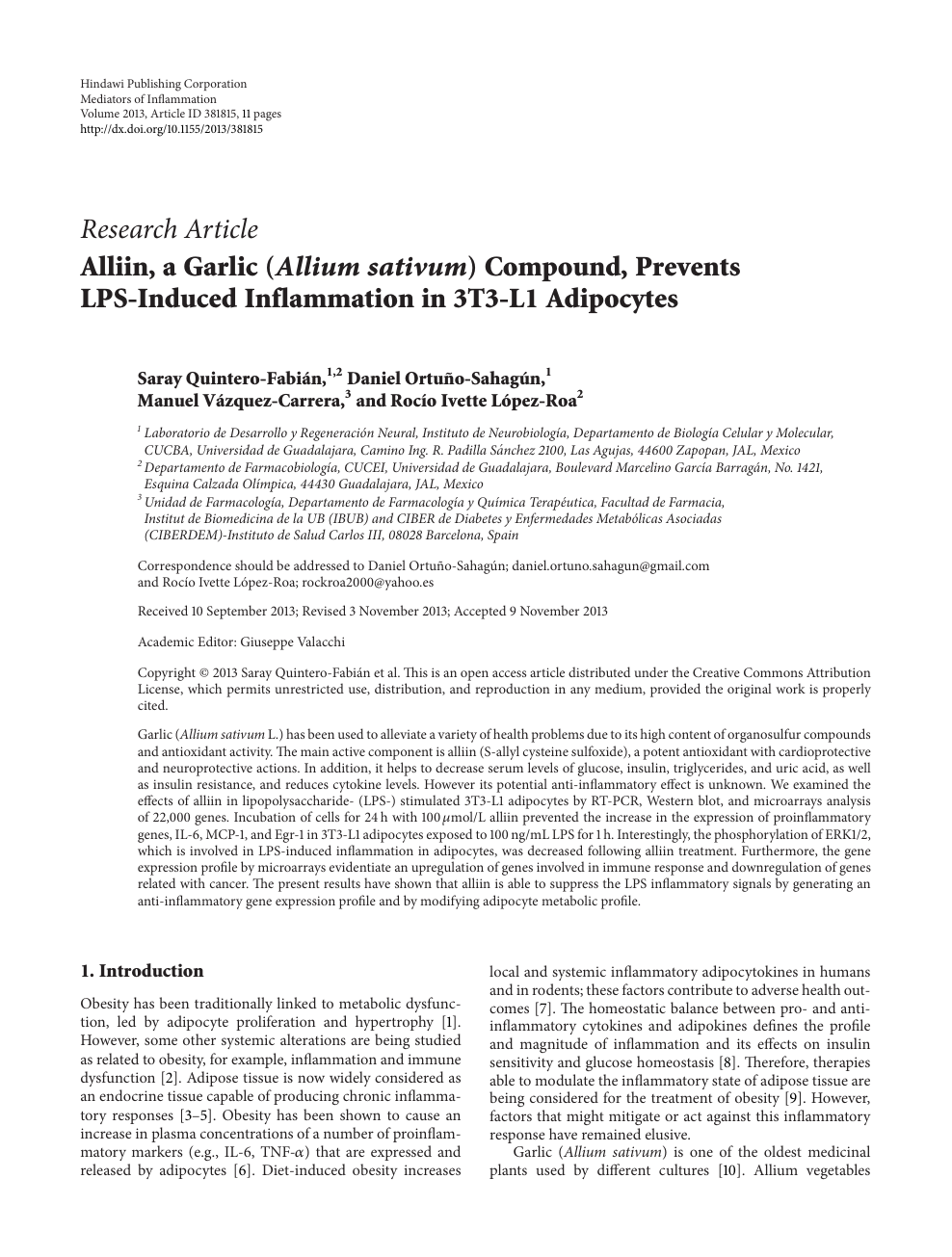 Alliin, a Garlic (Allium sativum) Compound, Prevents LPS-Induced  Inflammation in 3T3-L1 Adipocytes – topic of research paper in Biological  sciences. Download scholarly article PDF and read for free on CyberLeninka  open science