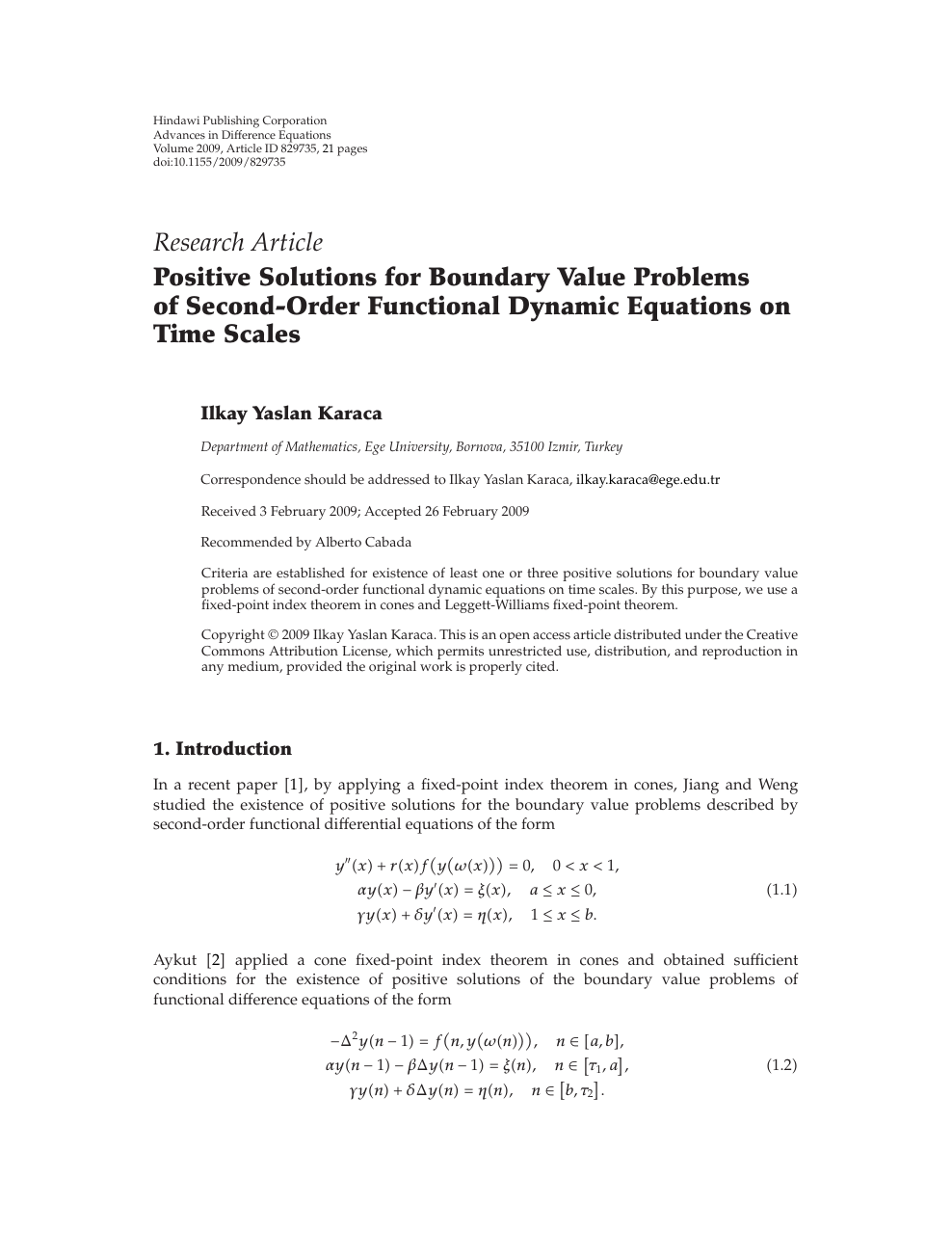 Positive Solutions For Boundary Value Problems Of Second Order Functional Dynamic Equations On Time Scales Topic Of Research Paper In Mathematics Download Scholarly Article Pdf And Read For Free On Cyberleninka Open