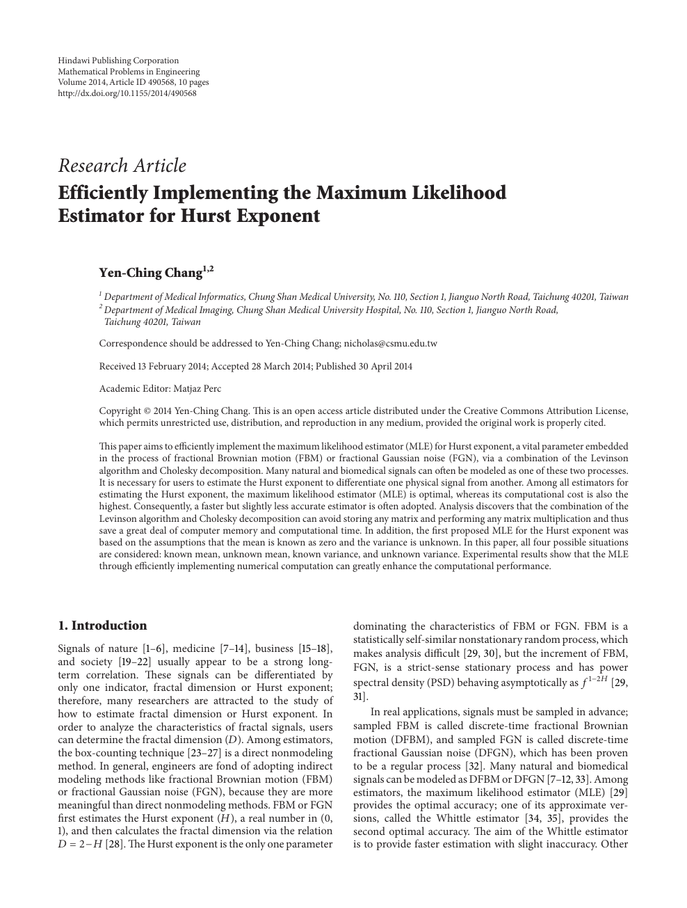 Efficiently Implementing The Maximum Likelihood Estimator For Hurst Exponent Topic Of Research Paper In Mathematics Download Scholarly Article Pdf And Read For Free On Cyberleninka Open Science Hub