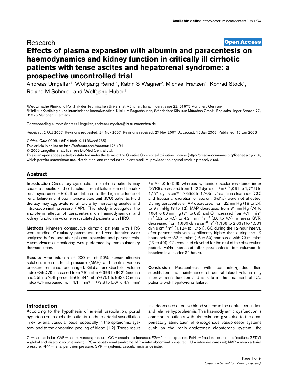 Effects Of Plasma Expansion With Albumin And Paracentesis On - 