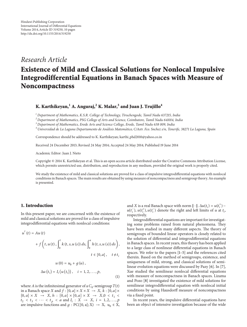 Existence Of Mild And Classical Solutions For Nonlocal Impulsive Integrodifferential Equations In Banach Spaces With Measure Of Noncompactness Topic Of Research Paper In Mathematics Download Scholarly Article Pdf And Read For