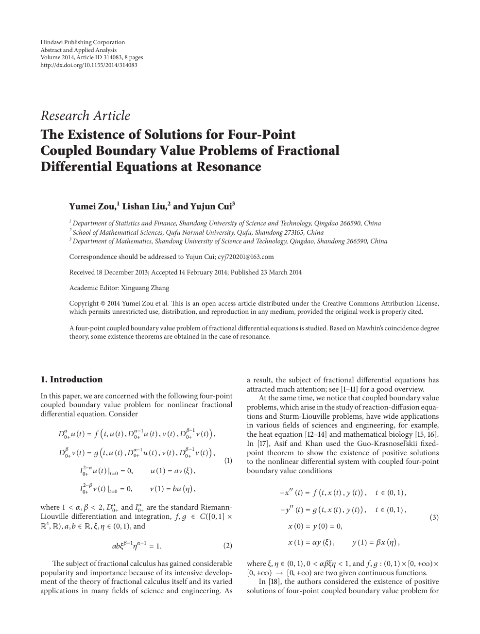 The Existence Of Solutions For Four Point Coupled Boundary Value Problems Of Fractional Differential Equations At Resonance Topic Of Research Paper In Mathematics Download Scholarly Article Pdf And Read For Free On