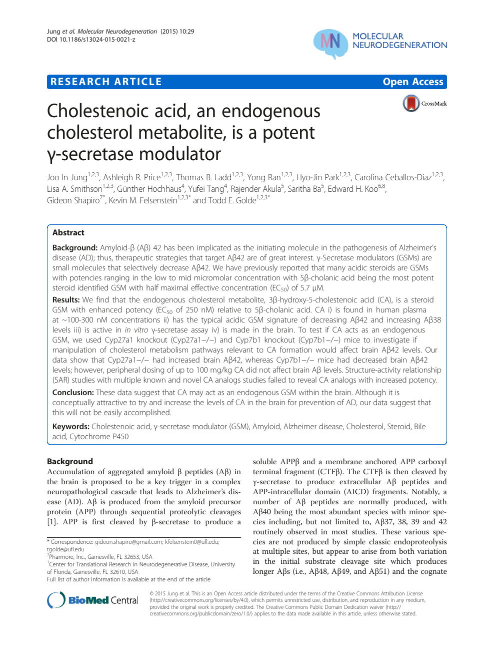 Cholestenoic Acid An Endogenous Cholesterol Metabolite Is A Potent G Secretase Modulator Topic Of Research Paper In Biological Sciences Download Scholarly Article Pdf And Read For Free On Cyberleninka Open Science Hub