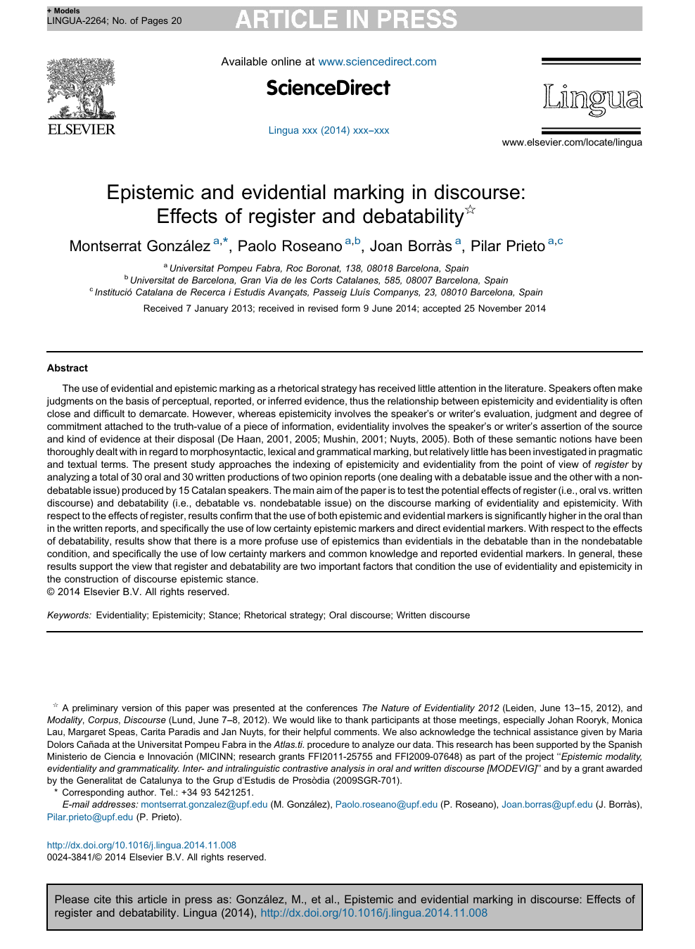 Epistemic And Evidential Marking In Discourse Effects Of Register