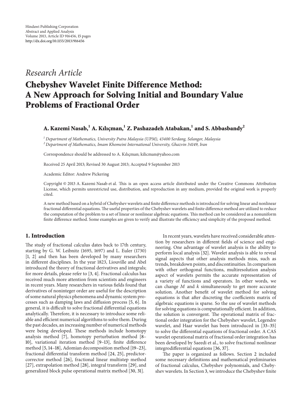Chebyshev Wavelet Finite Difference Method A New Approach For Solving Initial And Boundary Value Problems Of Fractional Order Topic Of Research Paper In Mathematics Download Scholarly Article Pdf And Read For