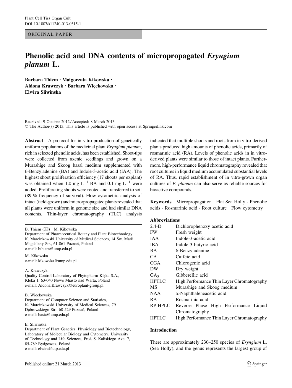 Phenolic Acid And Dna Contents Of Micropropagated Eryngium Planum L Topic Of Research Paper In Biological Sciences Download Scholarly Article Pdf And Read For Free On Cyberleninka Open Science Hub