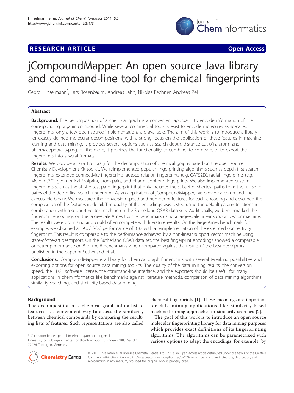 Jcompoundmapper An Open Source Java Library And Command Line Tool For Chemical Fingerprints Topic Of Research Paper In Medical Engineering Download Scholarly Article Pdf And Read For Free On Cyberleninka Open Science
