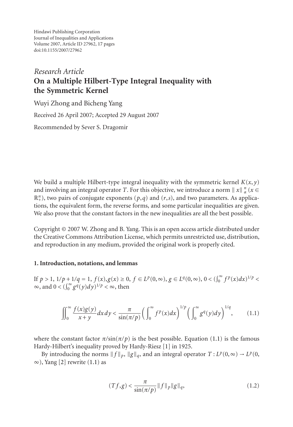On A Multiple Hilbert Type Integral Inequality With The Symmetric Kernel Topic Of Research Paper In Mathematics Download Scholarly Article Pdf And Read For Free On Cyberleninka Open Science Hub