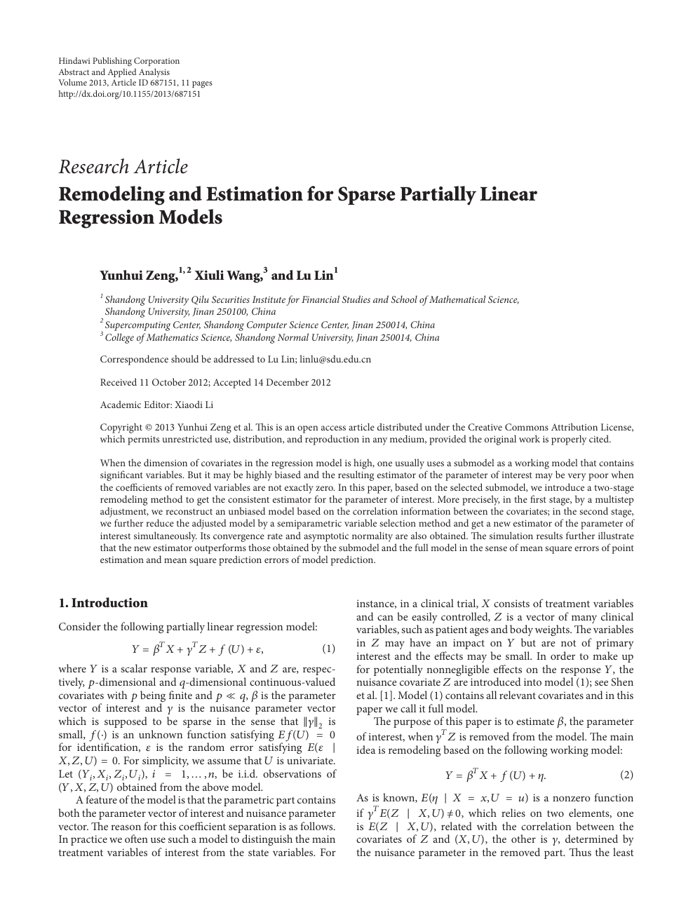 Remodeling And Estimation For Sparse Partially Linear Regression Models Topic Of Research Paper In Mathematics Download Scholarly Article Pdf And Read For Free On Cyberleninka Open Science Hub