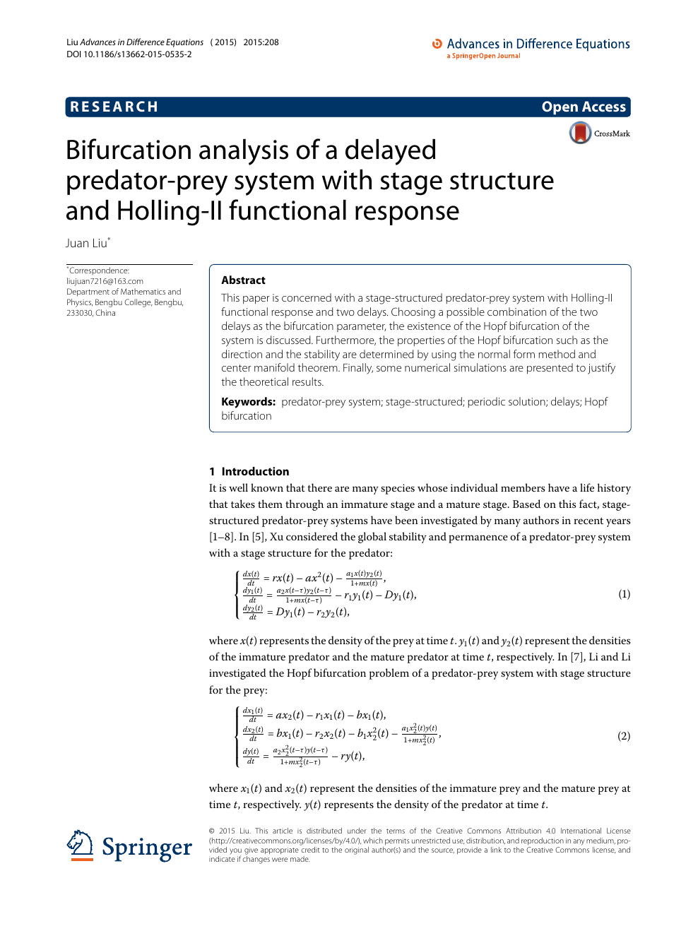 Bifurcation Analysis Of A Delayed Predator Prey System With Stage Structure And Holling Ii Functional Response Topic Of Research Paper In Mathematics Download Scholarly Article Pdf And Read For Free On Cyberleninka Open
