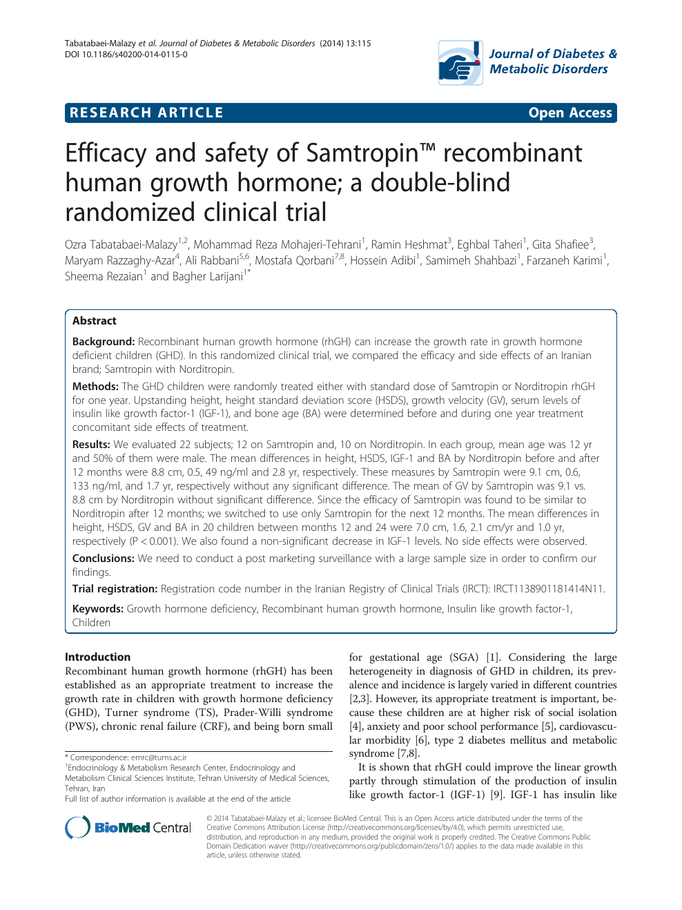 Efficacy and safety of Samtropin™ recombinant human growth hormone; a  double-blind randomized clinical trial – topic of research paper in Health  sciences. Download scholarly article PDF and read for free on CyberLeninka