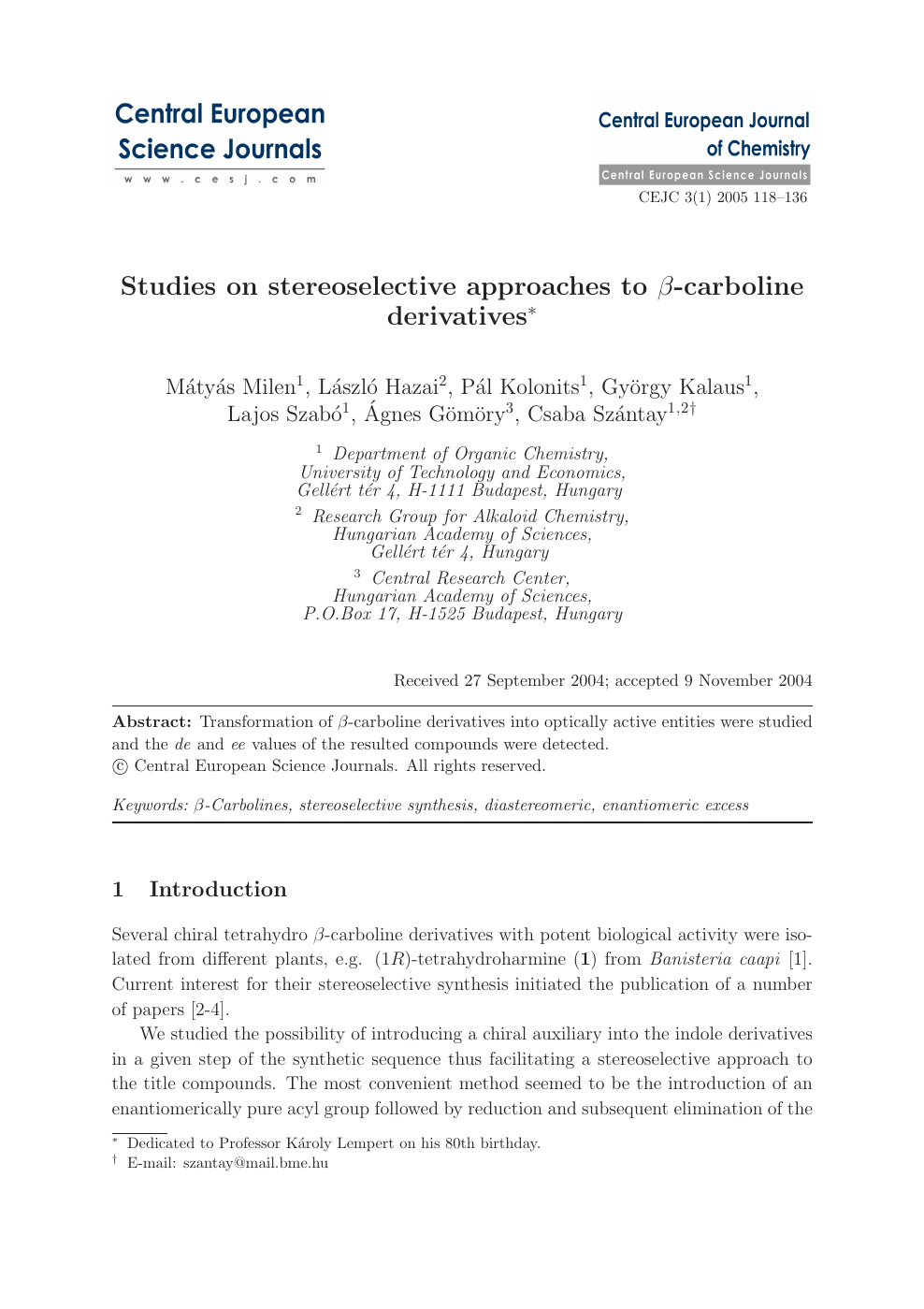 Studies On Stereoselective Approaches To B Carboline Derivatives Topic Of Research Paper In Chemical Sciences Download Scholarly Article Pdf And Read For Free On Cyberleninka Open Science Hub