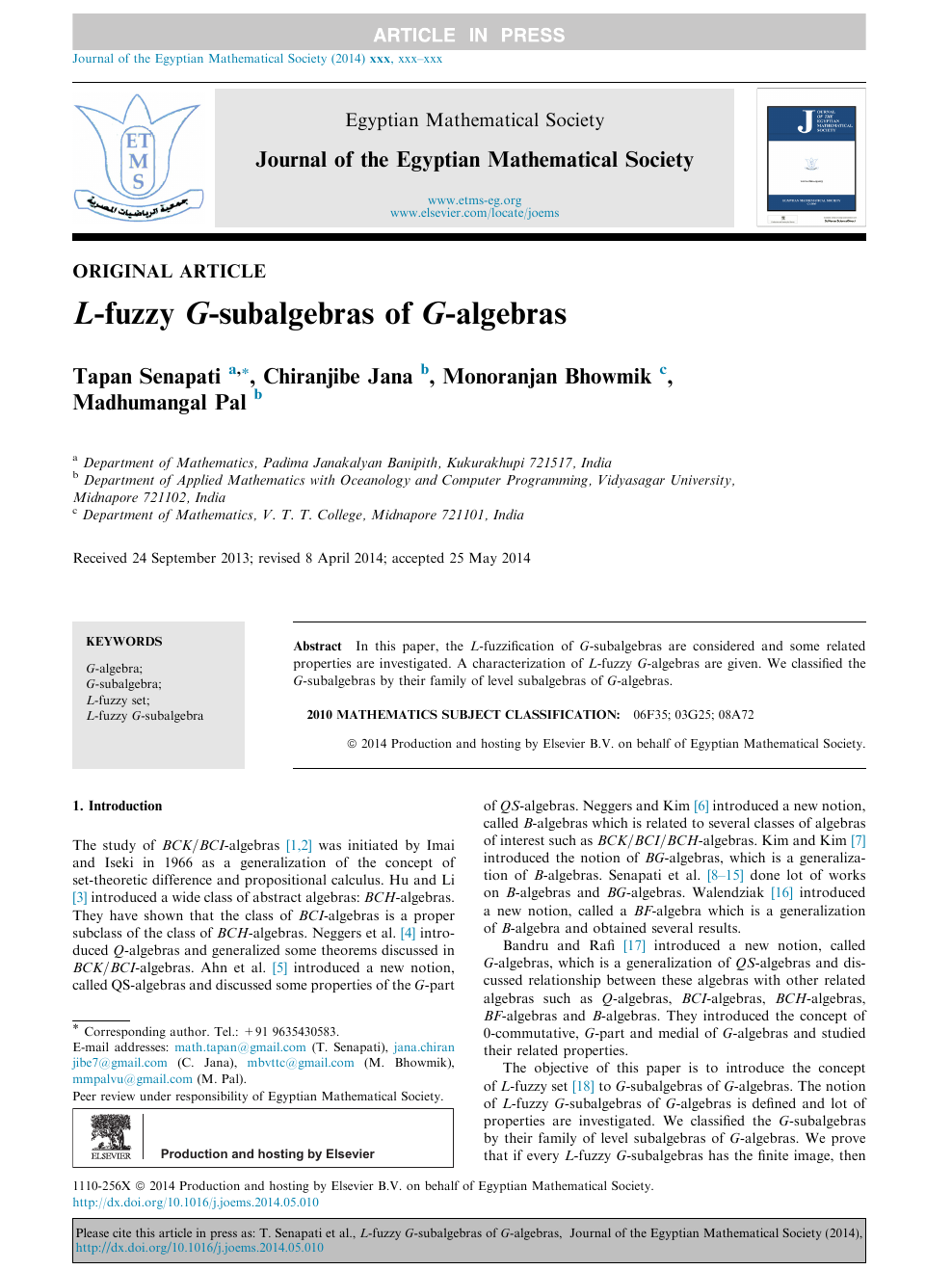 L Fuzzy G Subalgebras Of G Algebras Topic Of Research Paper In Mathematics Download Scholarly Article Pdf And Read For Free On Cyberleninka Open Science Hub