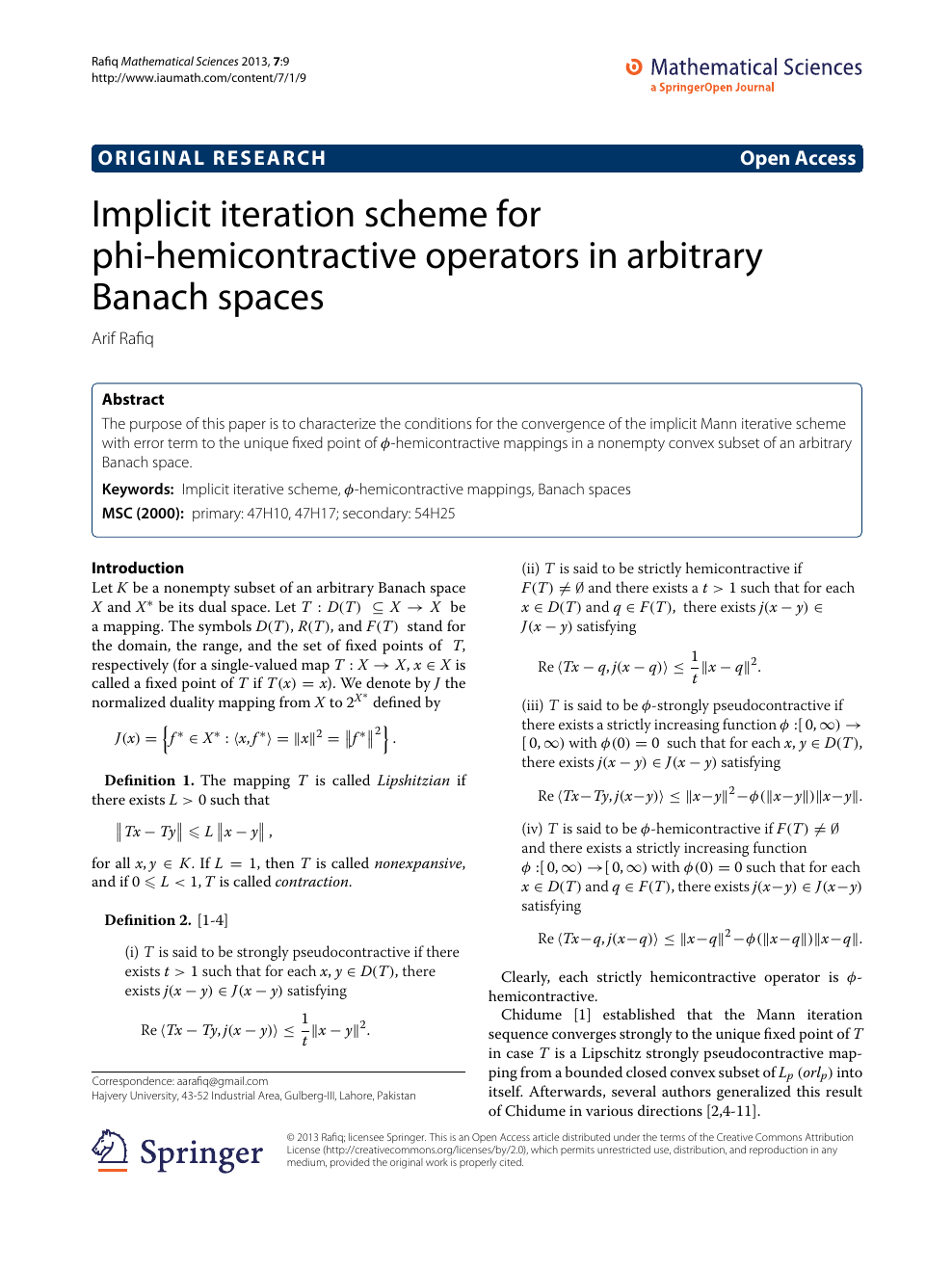 Implicit Iteration Scheme For Phi Hemicontractive Operators In Arbitrary Banach Spaces Topic Of Research Paper In Mathematics Download Scholarly Article Pdf And Read For Free On Cyberleninka Open Science Hub