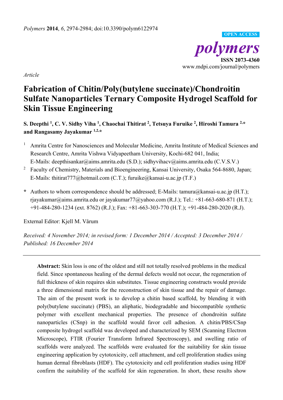 Fabrication Of Chitin Poly Butylene Succinate Chondroitin Sulfate Nanoparticles Ternary Composite Hydrogel Scaffold For Skin Tissue Engineering Topic Of Research Paper In Nano Technology Download Scholarly Article Pdf And Read For Free On