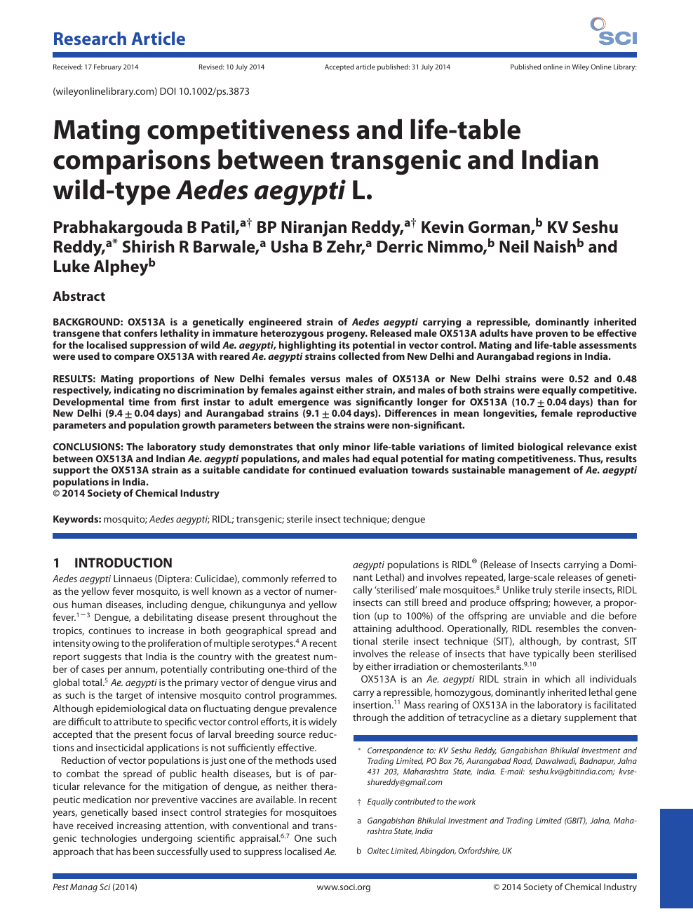 Mating Competitiveness And Life Table Comparisons Between Transgenic And Indian Wild Type Aedes Aegypti L Topic Of Research Paper In Biological Sciences Download Scholarly Article Pdf And Read For Free On Cyberleninka Open