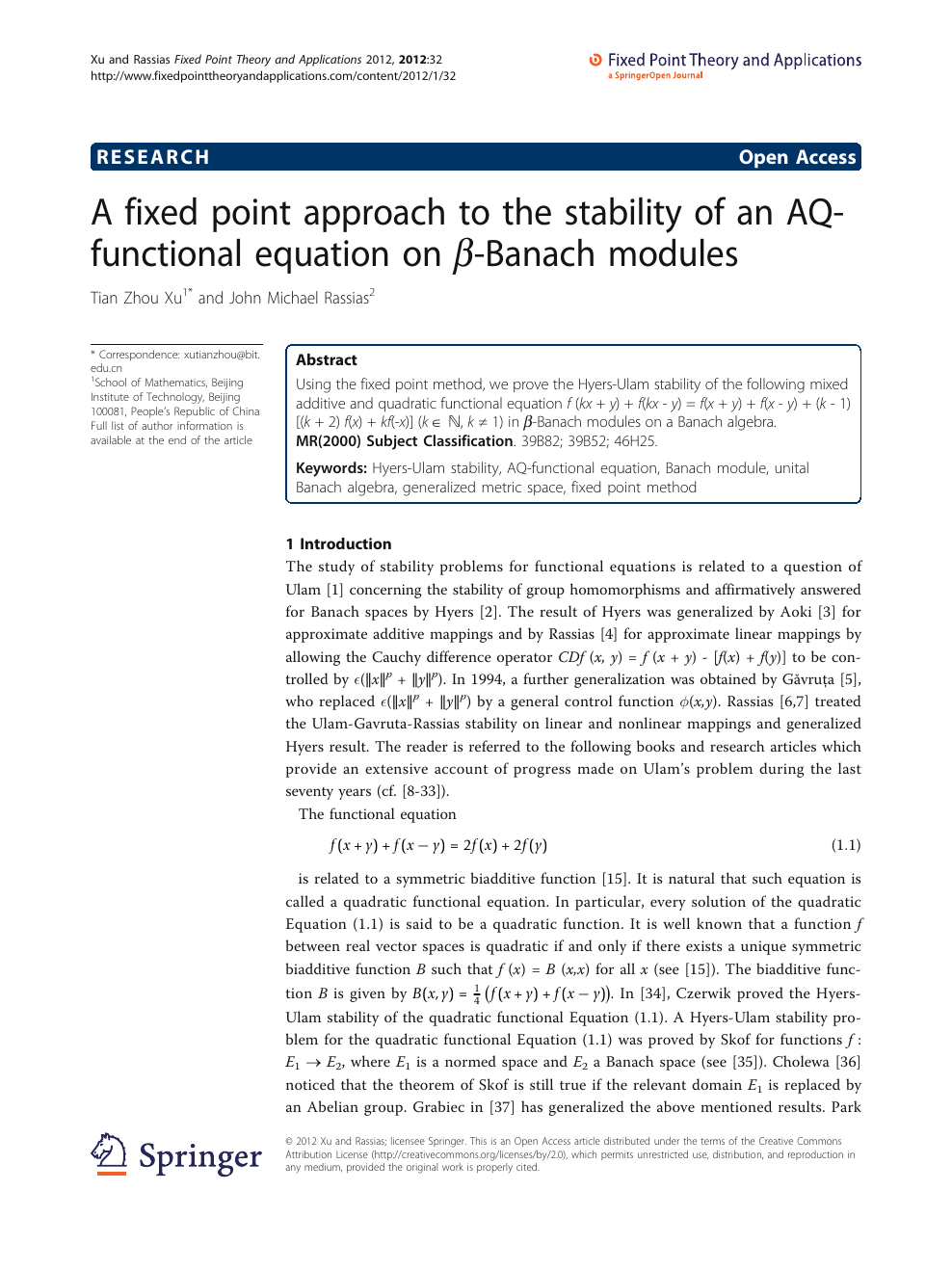 A Fixed Point Approach To The Stability Of An Aq Functional Equation On Beta Banach Modules Topic Of Research Paper In Mathematics Download Scholarly Article Pdf And Read For Free On Cyberleninka Open