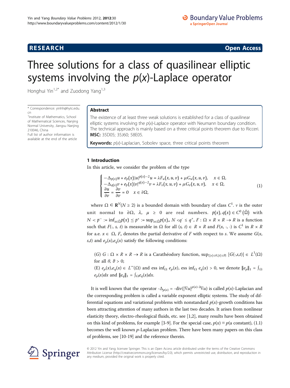 Three Solutions For A Class Of Quasilinear Elliptic Systems Involving The P X Laplace Operator Topic Of Research Paper In Mathematics Download Scholarly Article Pdf And Read For Free On Cyberleninka Open Science