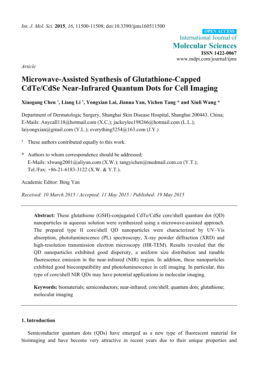 Microwave Assisted Synthesis Of Glutathione Capped Cdte Cdse Near Infrared Quantum Dots For Cell Imaging Topic Of Research Paper In Nano Technology Download Scholarly Article Pdf And Read For Free On Cyberleninka Open Science Hub