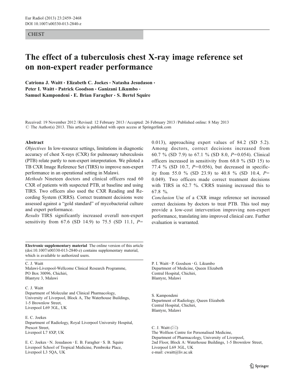 The Effect Of A Tuberculosis Chest X Ray Image Reference Set On Non Expert Reader Performance Topic Of Research Paper In Clinical Medicine Download Scholarly Article Pdf And Read For Free On Cyberleninka