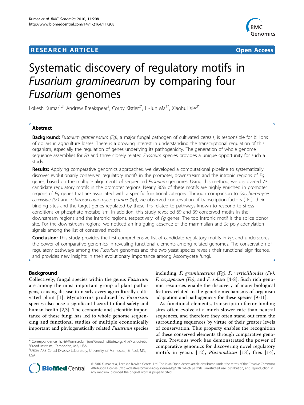 Systematic Discovery Of Regulatory Motifs In Fusarium Graminearum By Comparing Four Fusarium Genomes Topic Of Research Paper In Biological Sciences Download Scholarly Article Pdf And Read For Free On Cyberleninka Open