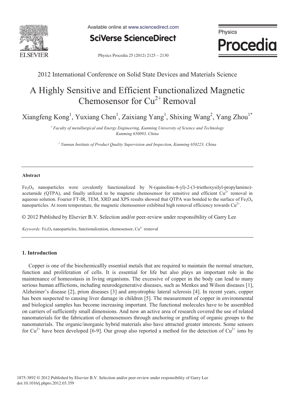 A Highly Sensitive And Efficient Functionalized Magnetic Chemosensor For Cu2 Removal Topic Of Research Paper In Materials Engineering Download Scholarly Article Pdf And Read For Free On Cyberleninka Open Science Hub
